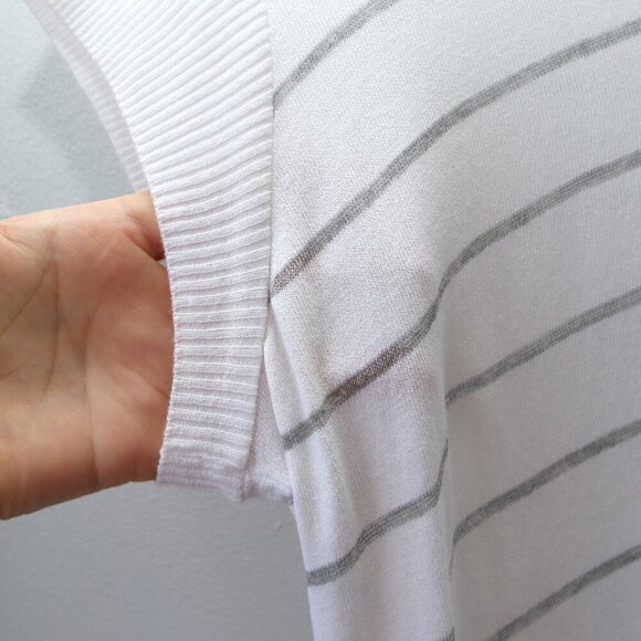 Marina De Rosa Striped Mini Dress Tunic White Silver Grey Cap Sleeves Made Italy - Picture 7 of 10